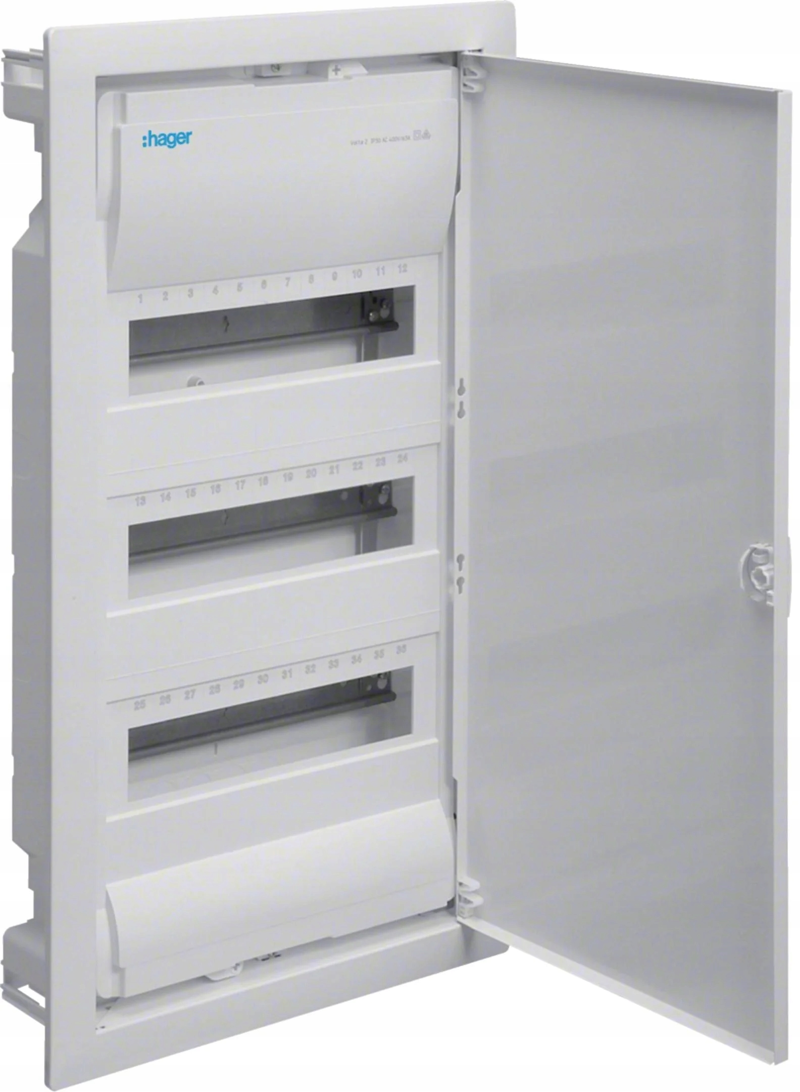 Rozdzielnica podtynkowa z drzwiami metalowymi, 3 rzędy, 36 modułów, IP30, H