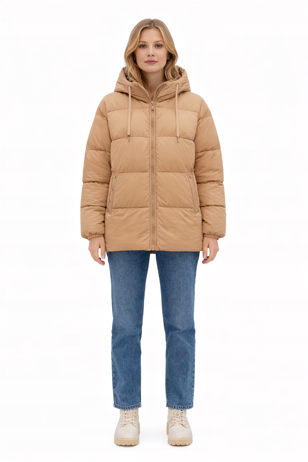 Prošívaná Bunda S Kapucí V Béžové Barvě S/m I4A