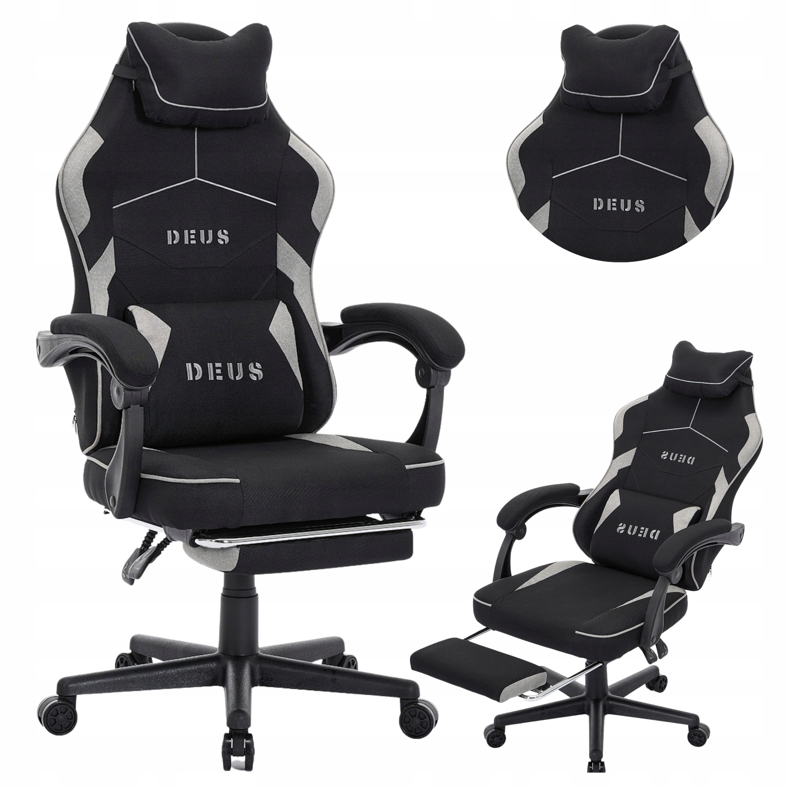 Herní křeslo Látkové Kancelářské Křeslo Pro Hráče s Podnožkou 2 Polštáře