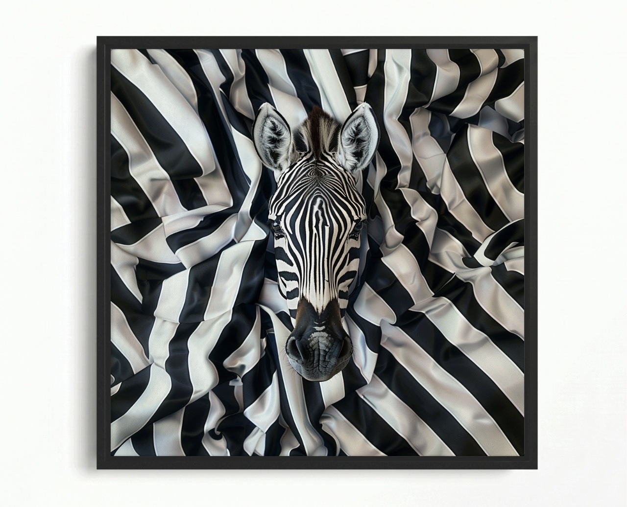 Obraz Rám American Box Černý Bílý Zebra Portrét Látka Povlečení 50x50