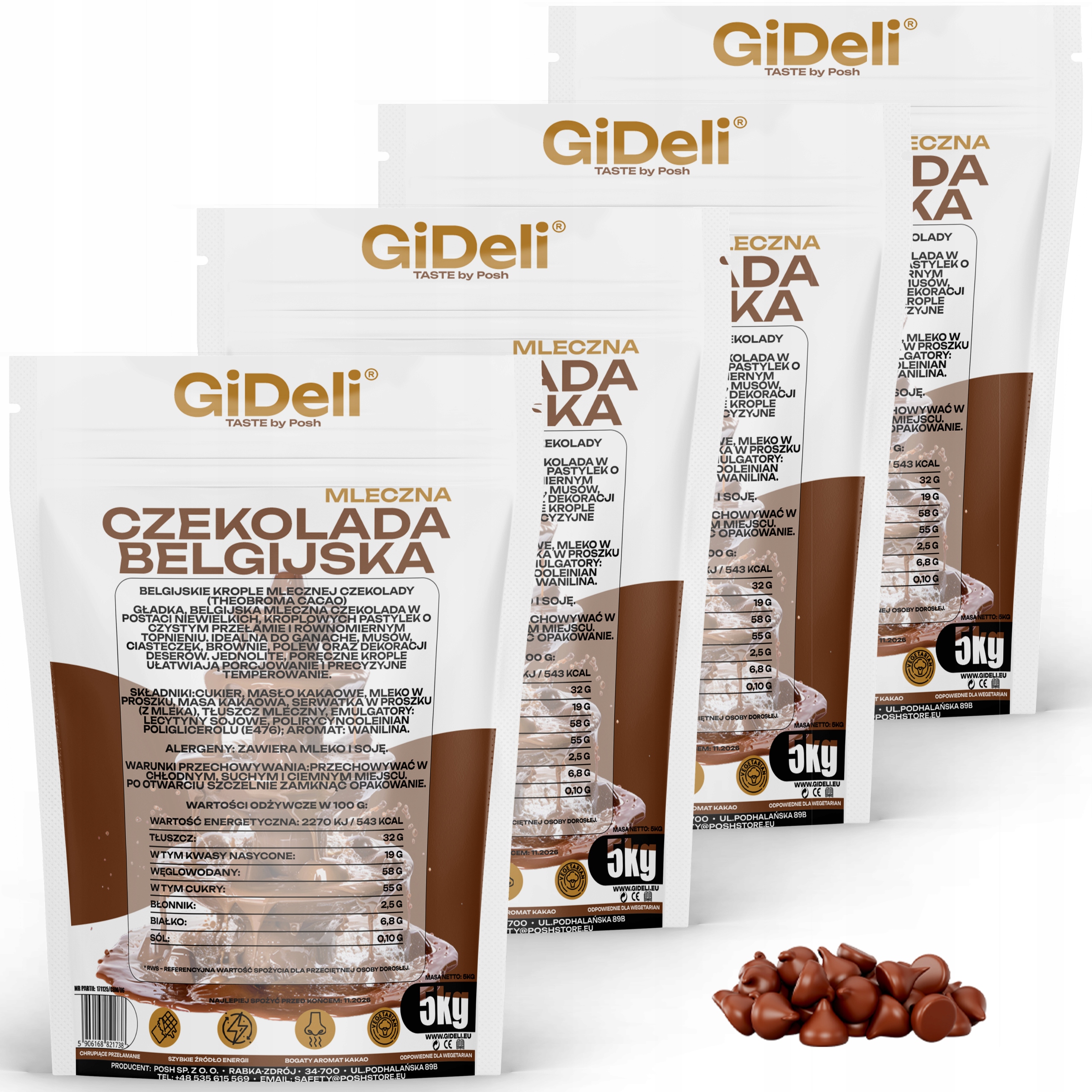 Levně GiDeli Čokoláda Belgická Mléčná 4x 5 kg pro fondue fontány dezertů