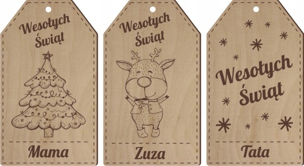 

świąteczne Drewniane Bileciki Eko zestaw 3 szt