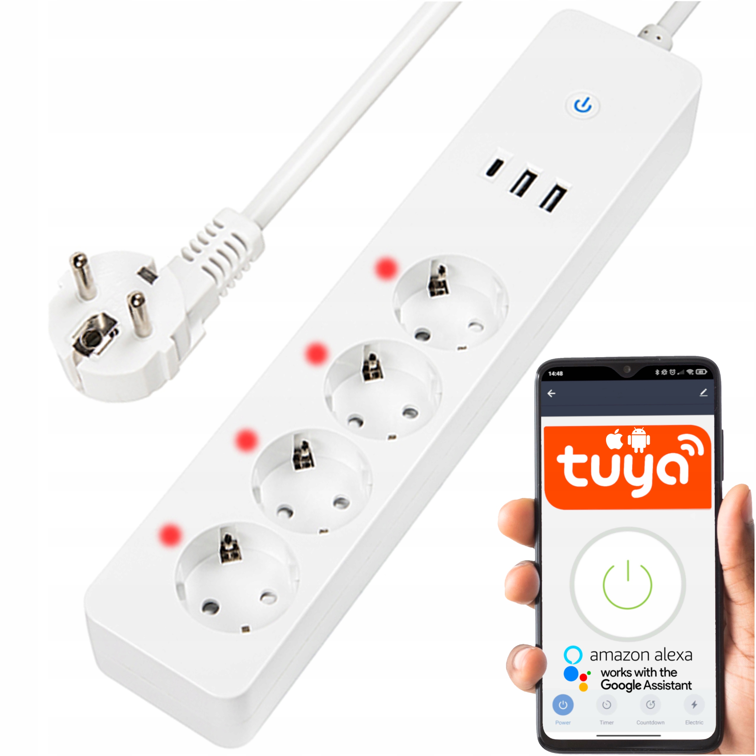 Zásuvková Lišta Inteligentní Prodlužovací Kabel 4 Gn Smart Usb-c WiFi Tuya 1,5 m