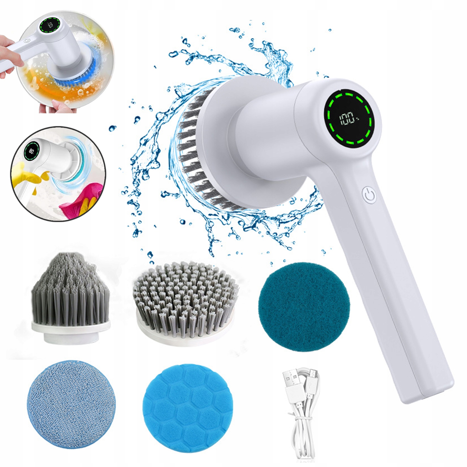 Levně Elektrický Čisticí Kartáč S Vyměnitelnými Hlavicemi Pro Různé Povrchy