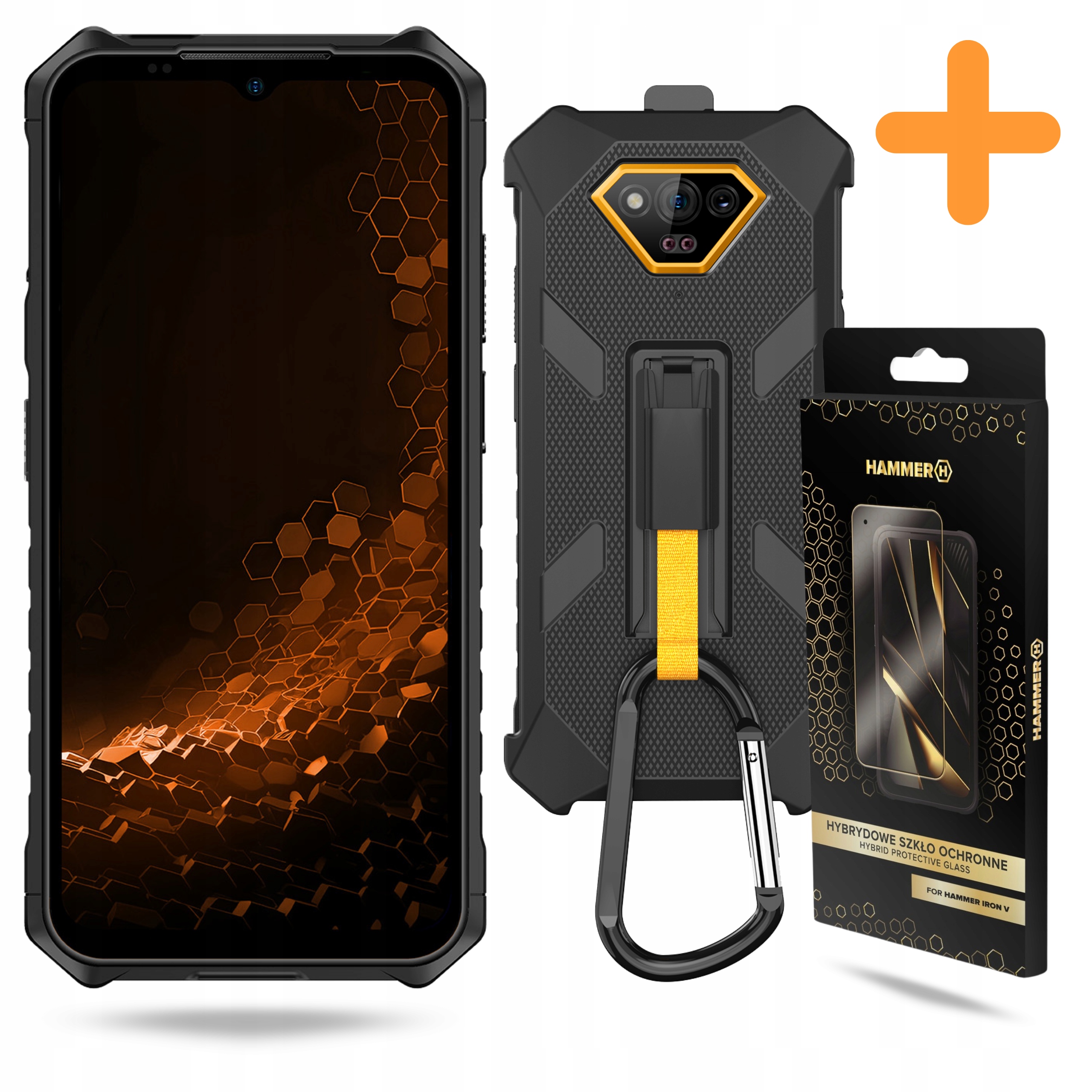 Smartfon Hammer Iron V 4G Telefon Pancerny Szkło Hybrydowe Etui Zestaw