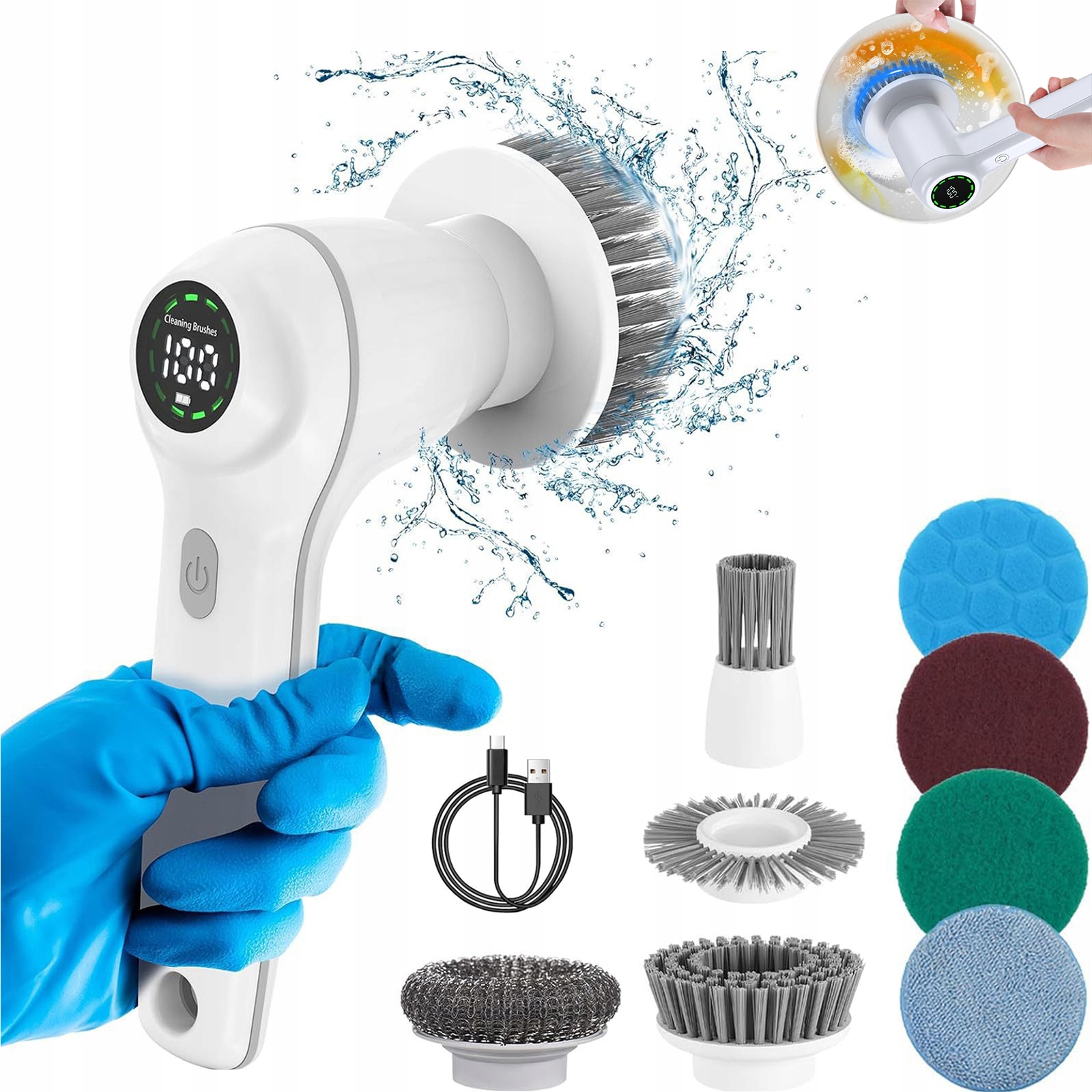 Levně Bezdrátový Elektrický Rotační Kartáč IPX7 8 Nástavců Pro Úklid