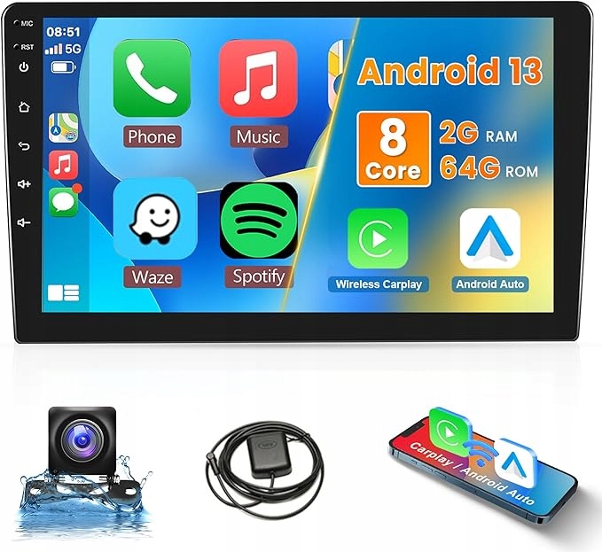 Autorádio 2G+64G 2DIN 9PALCOVÝ Displej Bluetooth Fm/rds/dab+