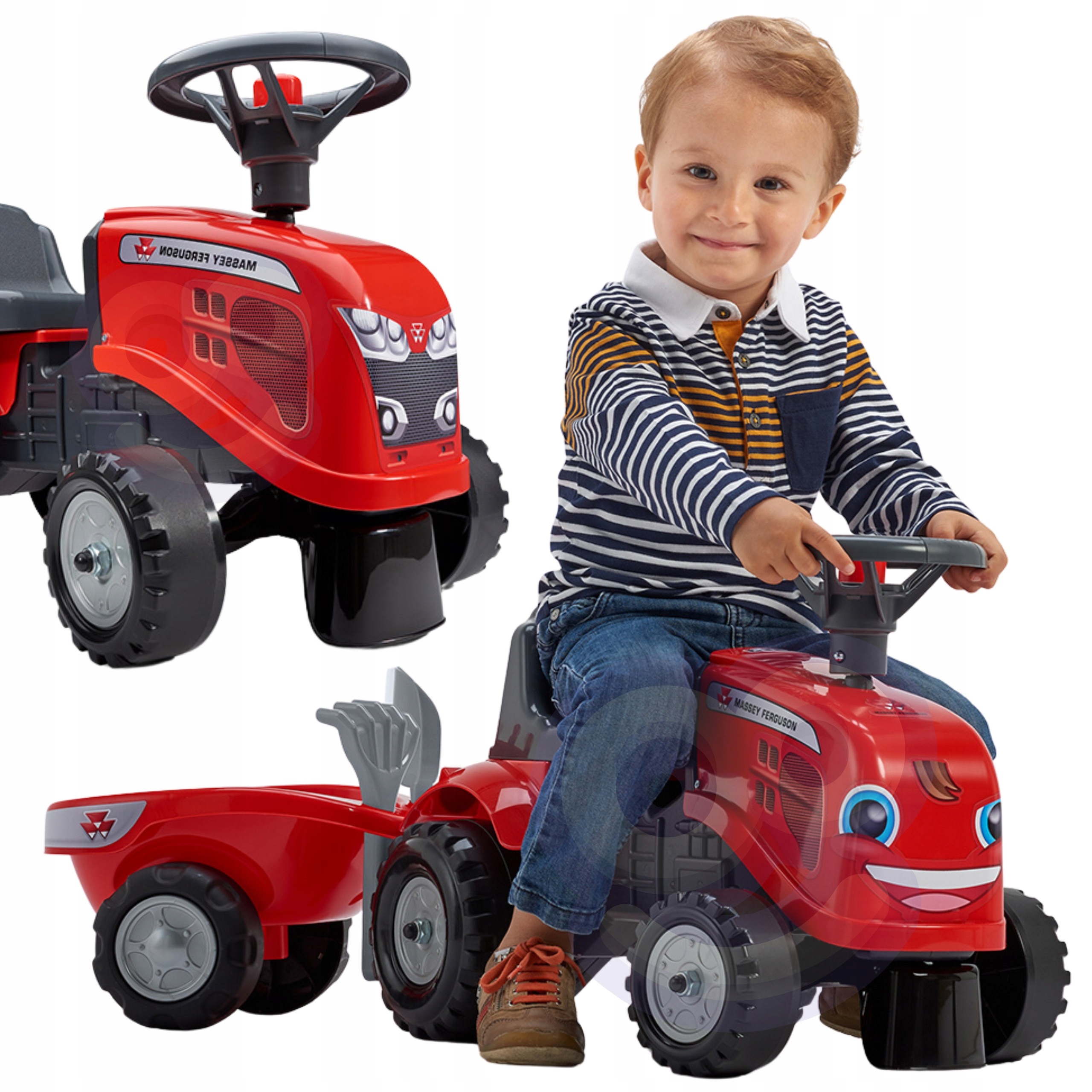 Traktorek Jeździk Massey Przyczepką Czerwony Odpychacz Traktor Dzieci Falk