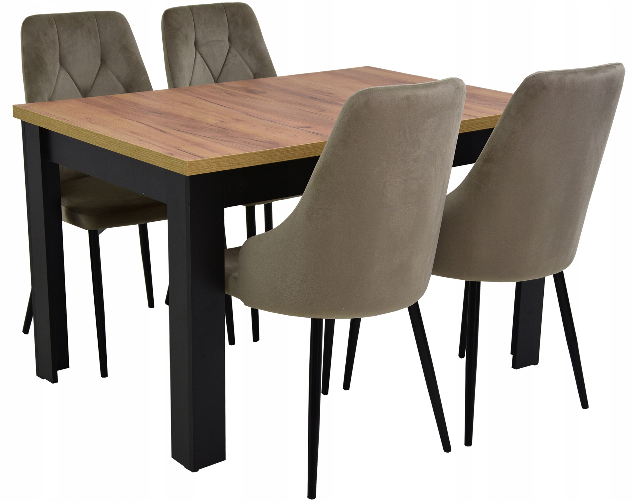 Mały zestaw do salonu STÓŁ ROZKŁADANY do 120cm i 4 krzesła TAPICEROWANE beż