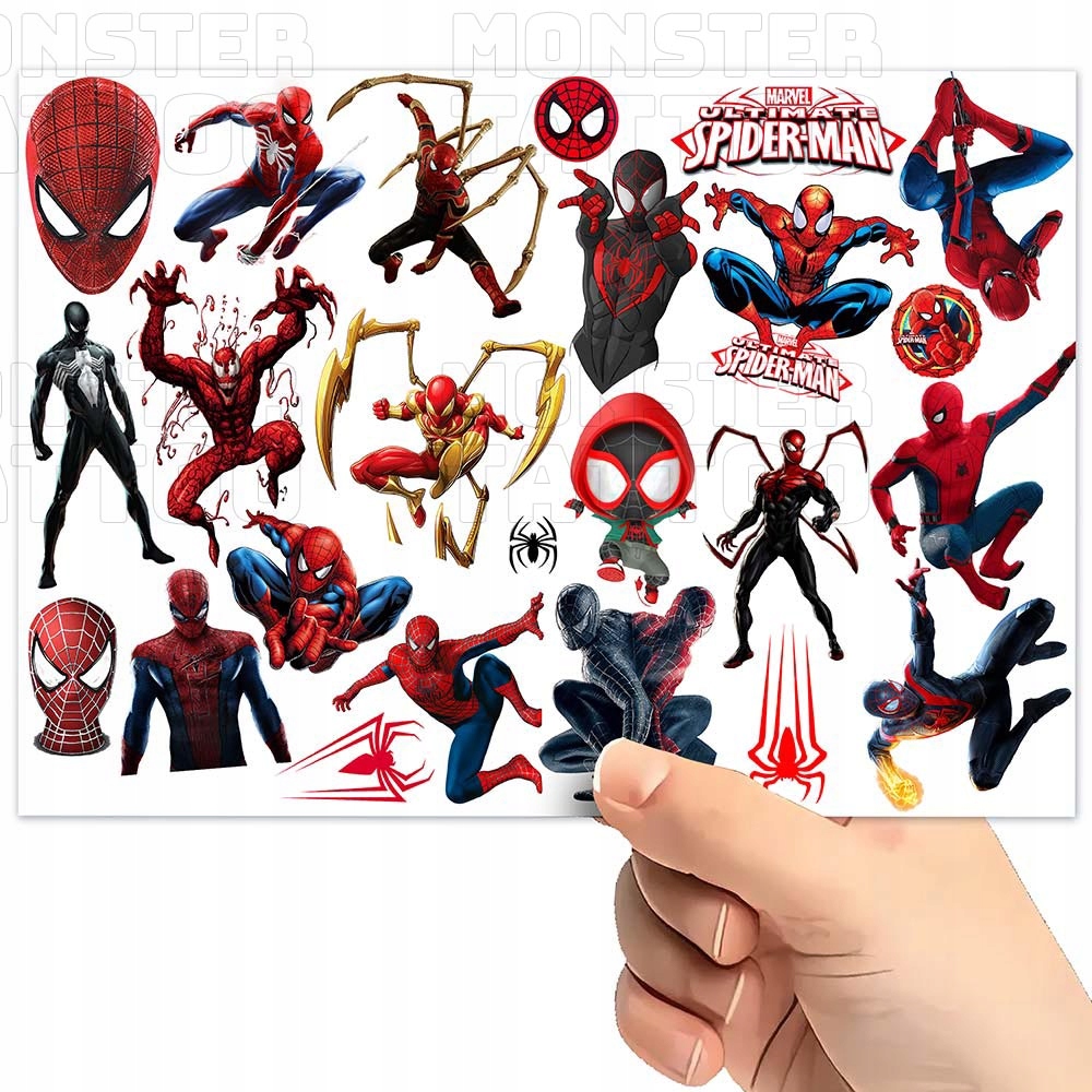 TATUAŻE TYMCZASOWE TYMCZASOWE DLA DZIECI DZIECIĘCE SPIDERMAN WZORY ORYGINAL Typ naklejka