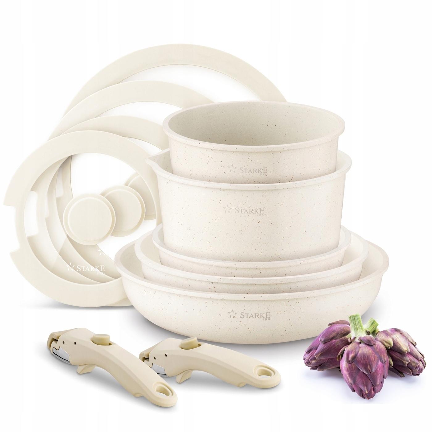 Набор кастрюль starke Pro Compacti Cream 11 el съемные ручки