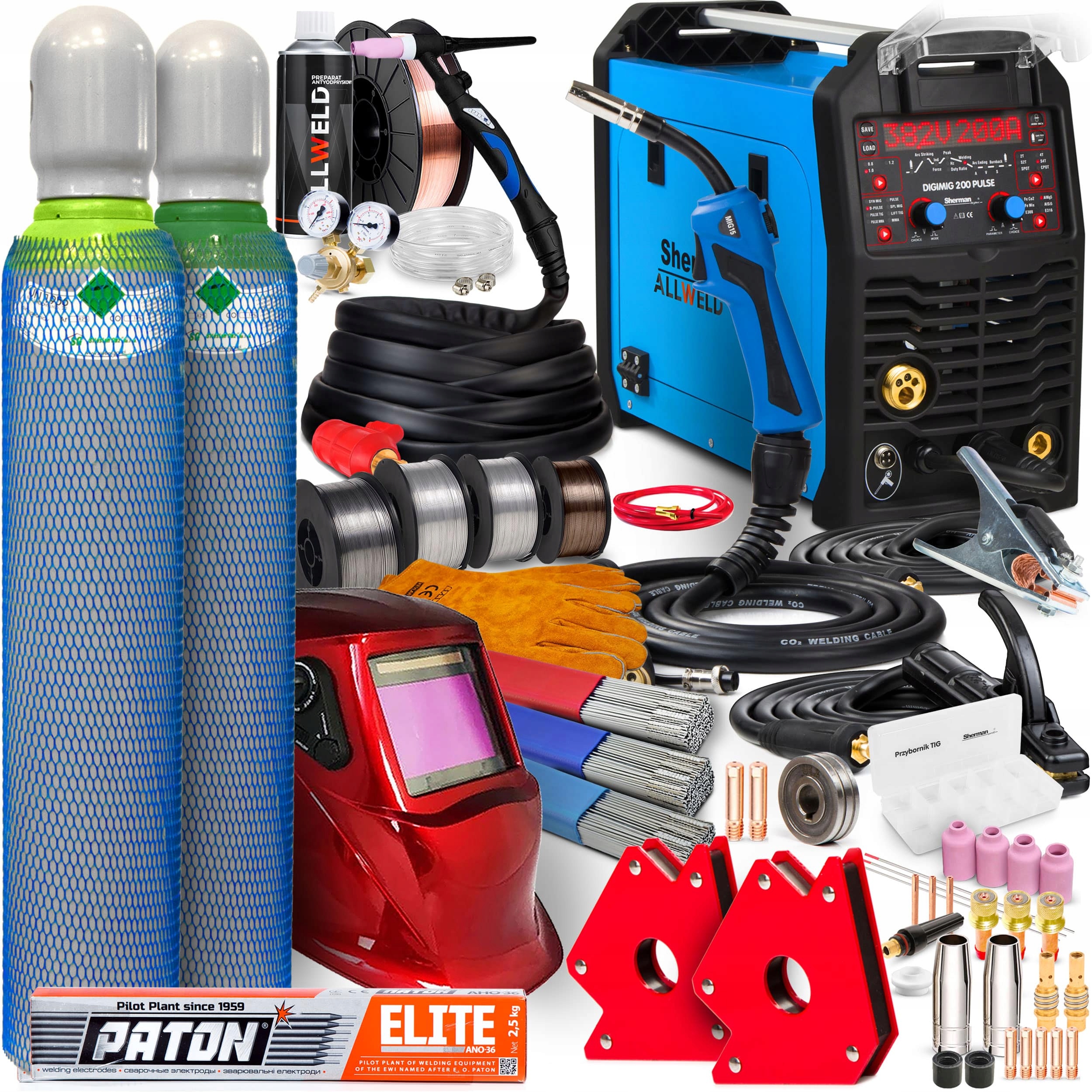 Poloautomatický Svařovací Stroj Sherman Digimig 200 Pulse Mig Mma Tig 230V 200A Alu