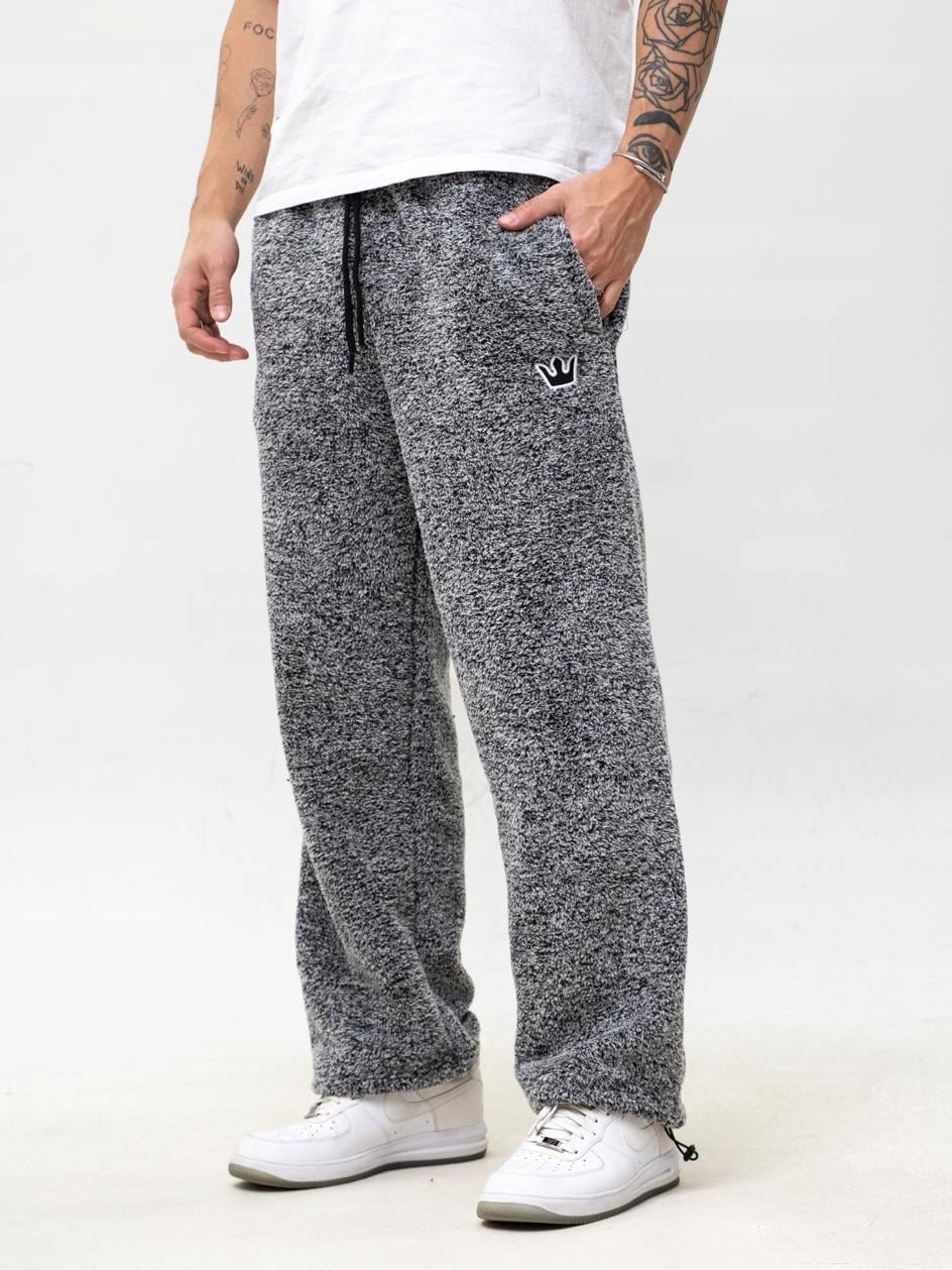Tepláky Sherpa Baggy Pánské Šedé Jigga Wear Teddy Malá Koruna XXL