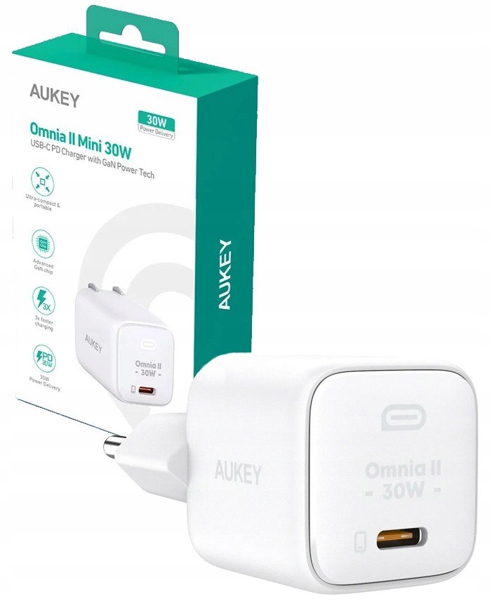 Aukey PA-B1L White Omnia II Mini ładowarka sieciowa 1xUSB-C PowerDelivery 3