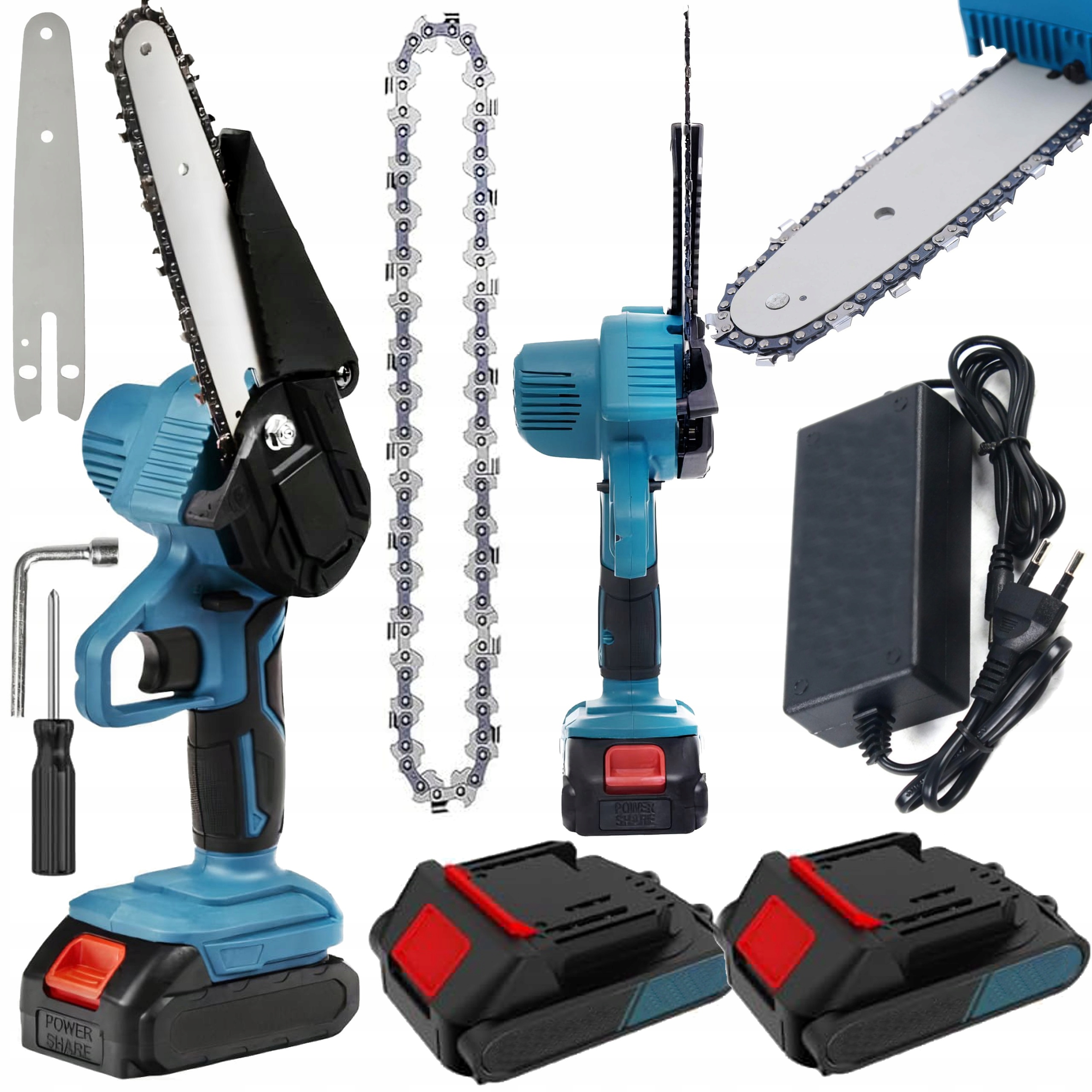 Řetězová Akumulátorová Pila Na Dřevo Větve Zahrada 2x 21V Baterie