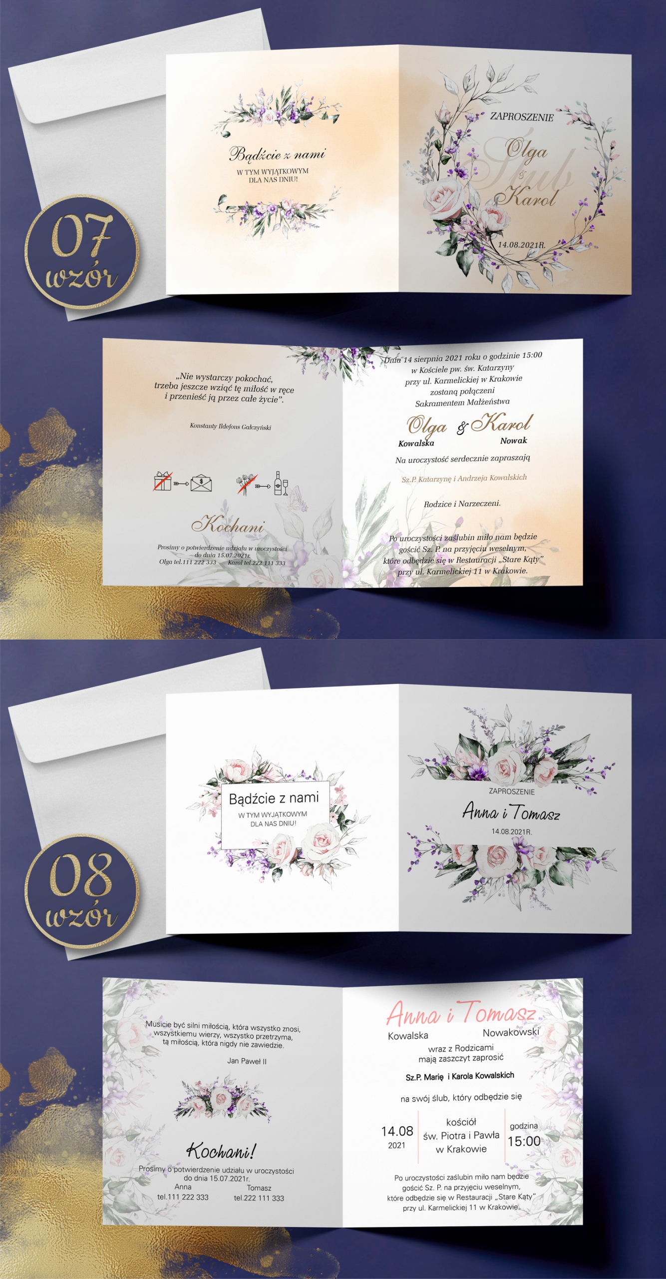 Zaproszenia ślubne Boho koperta PAPIER PERŁOWY Grubość papieru 250 g