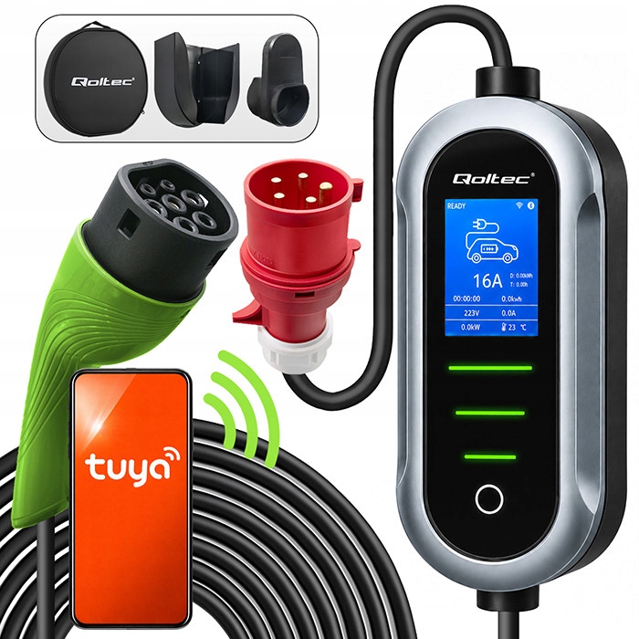 Nabíjačka Ev Typ 2 7 kW WiFi Tuya LCD Cee 32A 5 m mobilná wallbox 2v1 Qoltec