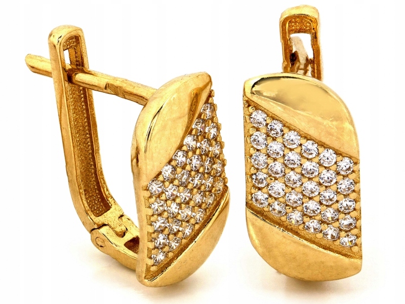 Zlaté náušnice 585 plechové anglické zapínání zdobené zirkony 3.13 g