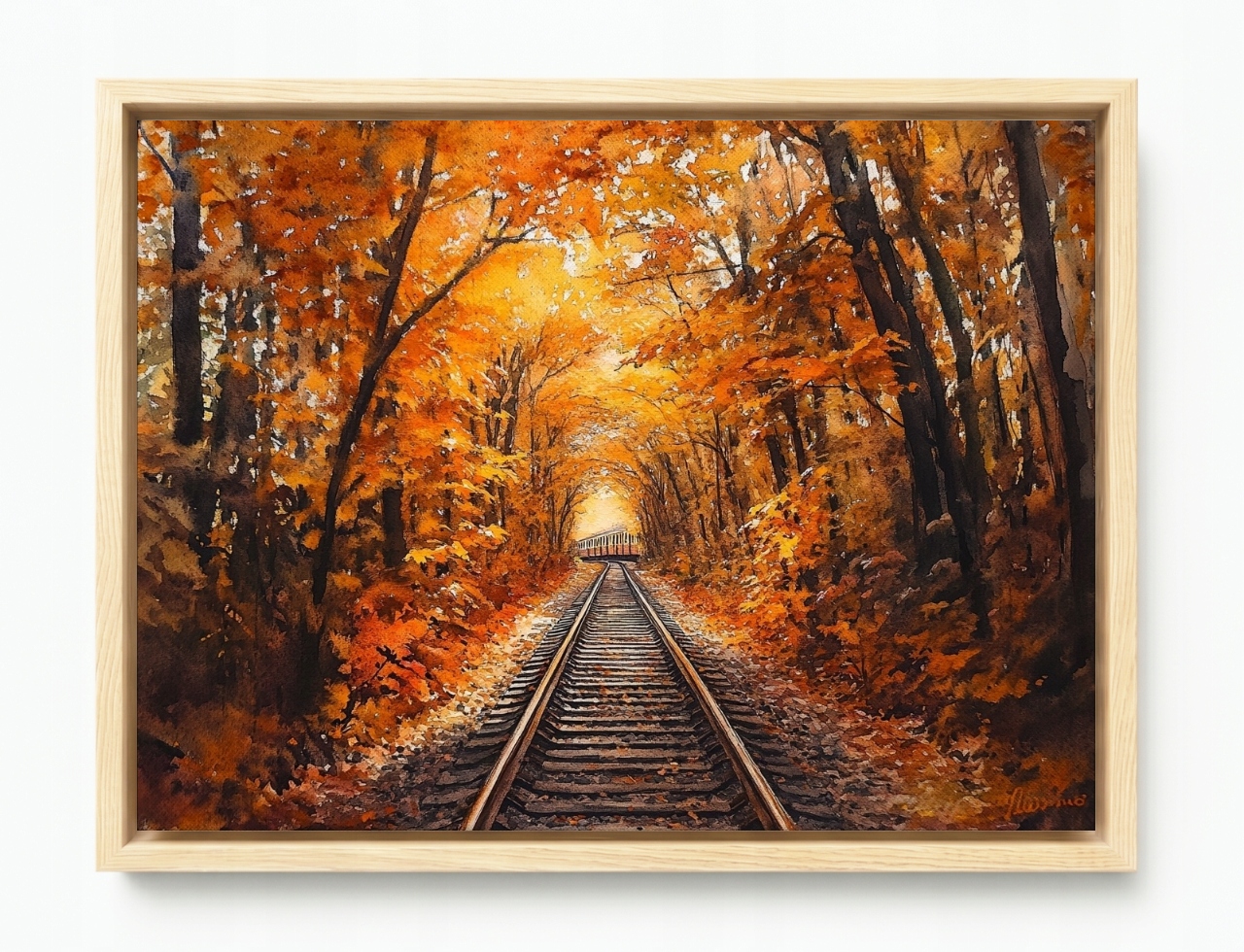 Obraz Rám Americký Box Krajina Les Stromy Koleje Podzim Tunel 80x60