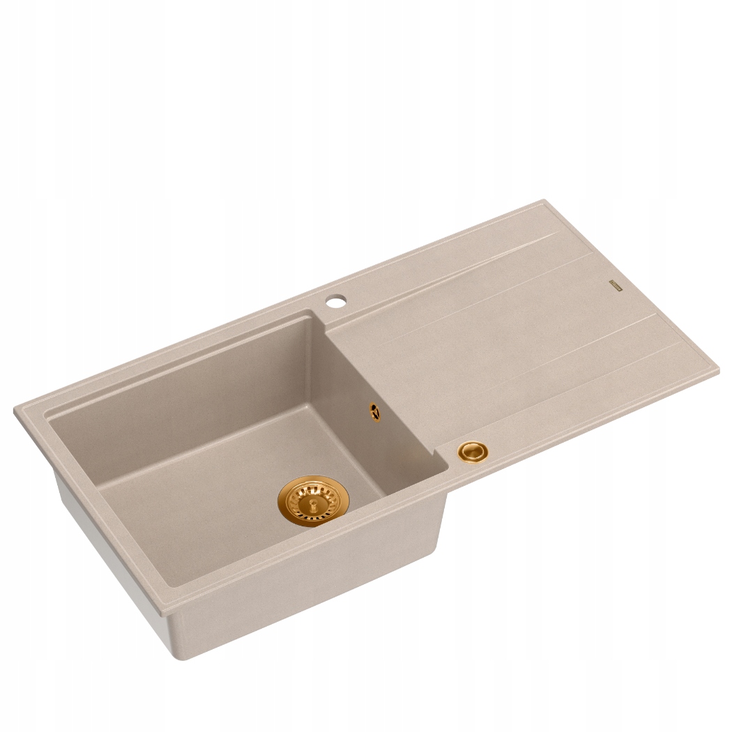 Quadron Evan 146XL Zlewozmywak 1-komorowy 100x50x21cm Beżowy Z Syfon Miedź