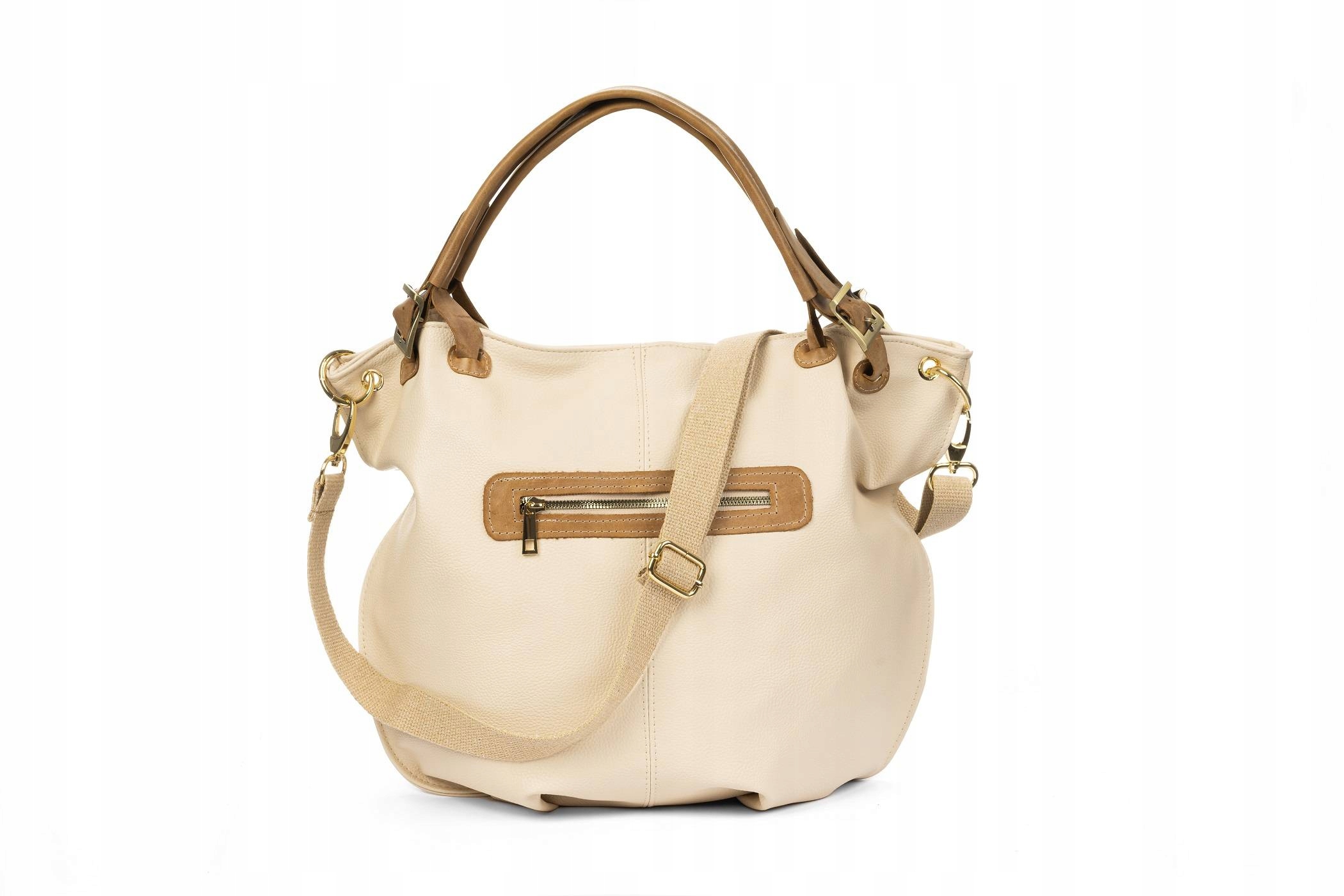 TOREBKA DAMSKA LAURA BIAGGI SHOPPER BAG NA RAMIĘ SKÓRA BEŻOWA Z PASKIEM A4 Marka Laura Biaggi