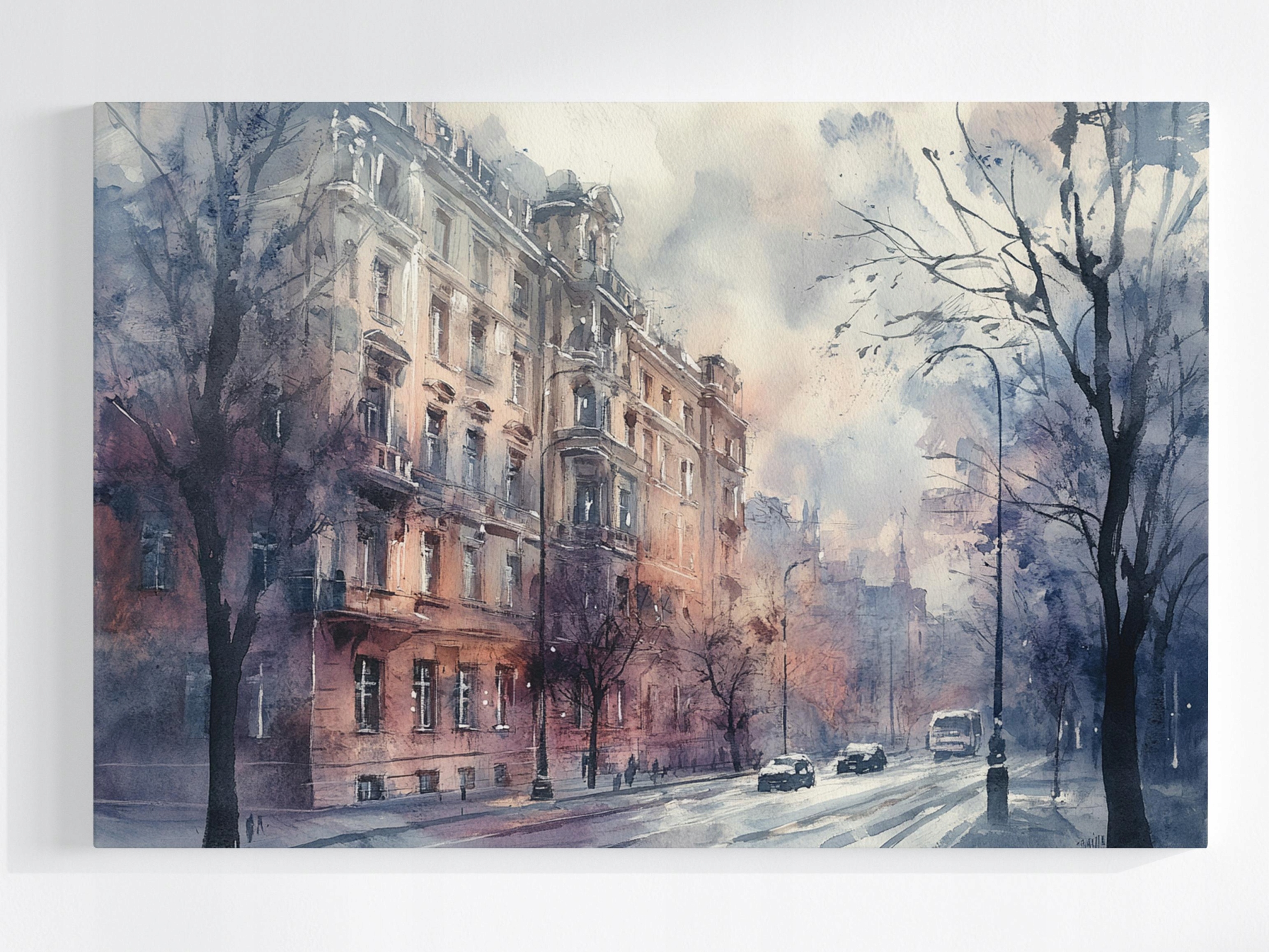 Obraz Na Plátně Canvas Akvarel Město Ulice Kamínky Stromy 120x80