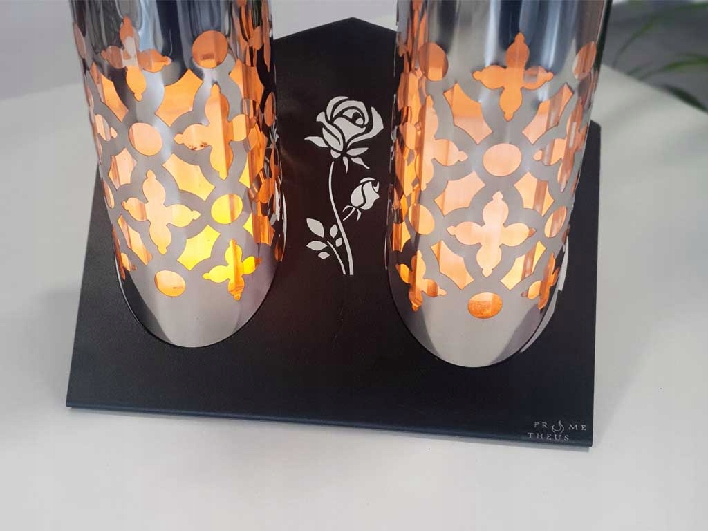 NOWOCZESNY ZNICZ METALOWY ze stali lampion podwójny stalowy DUET na grób Marka inna