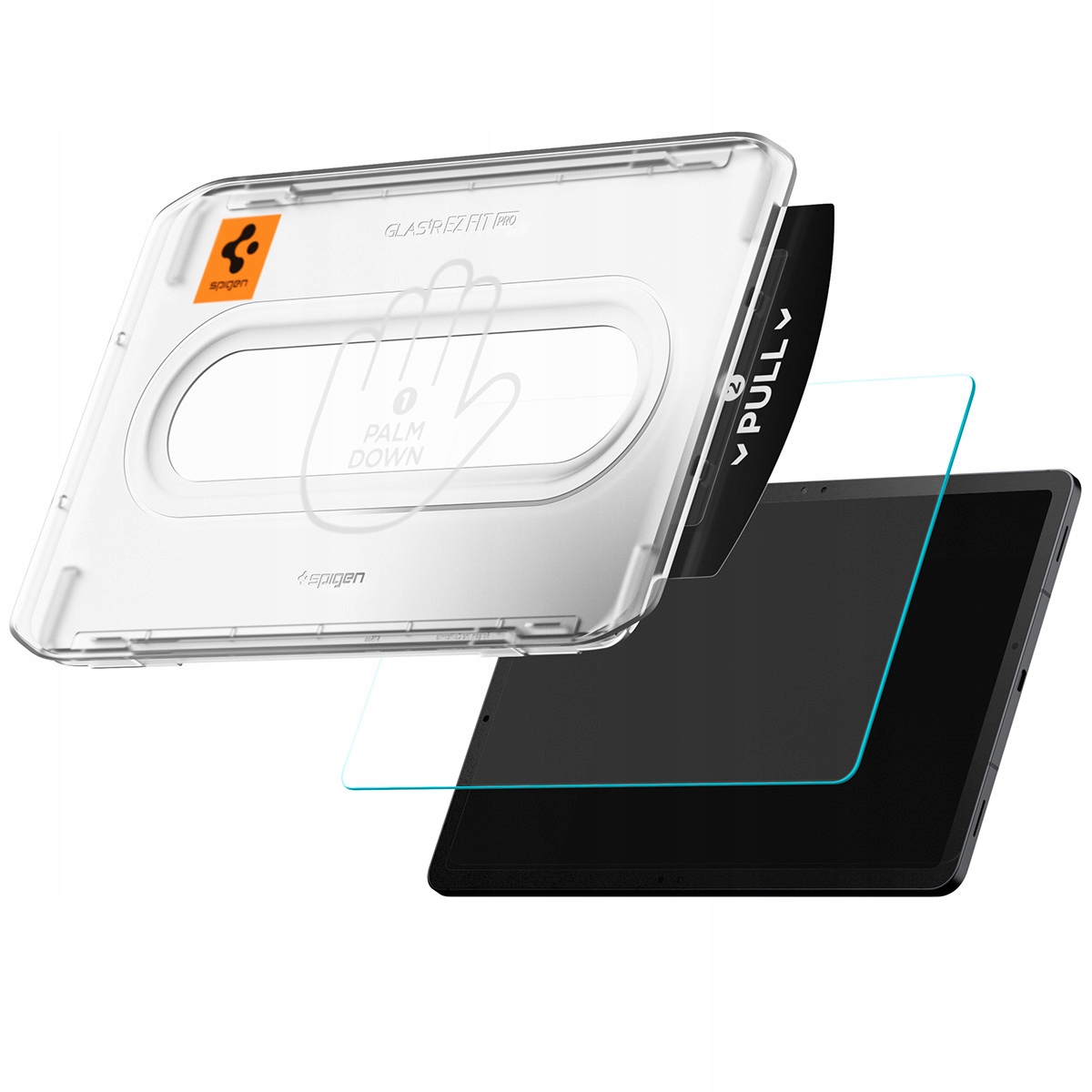 Sklo Spigen pro Galaxy Tab S11, silné, 9H, s polohovacím rámečkem, 1 ks