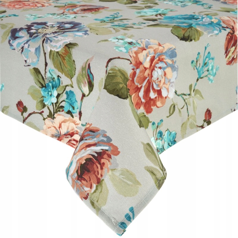 Obrus kwiaty peonie ogród beżowy wiosenny 140x180 plamoodporny