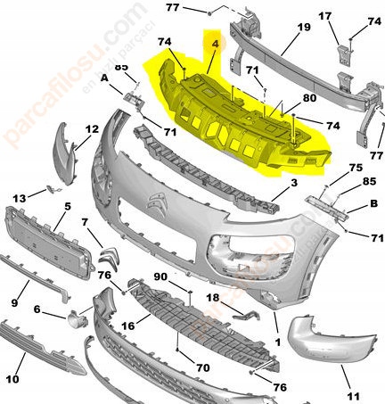 MOCOWANIE ZDERZAKA CITROEN C4 CACTUS ORYGINAŁ Numer katalogowy części 9801744980