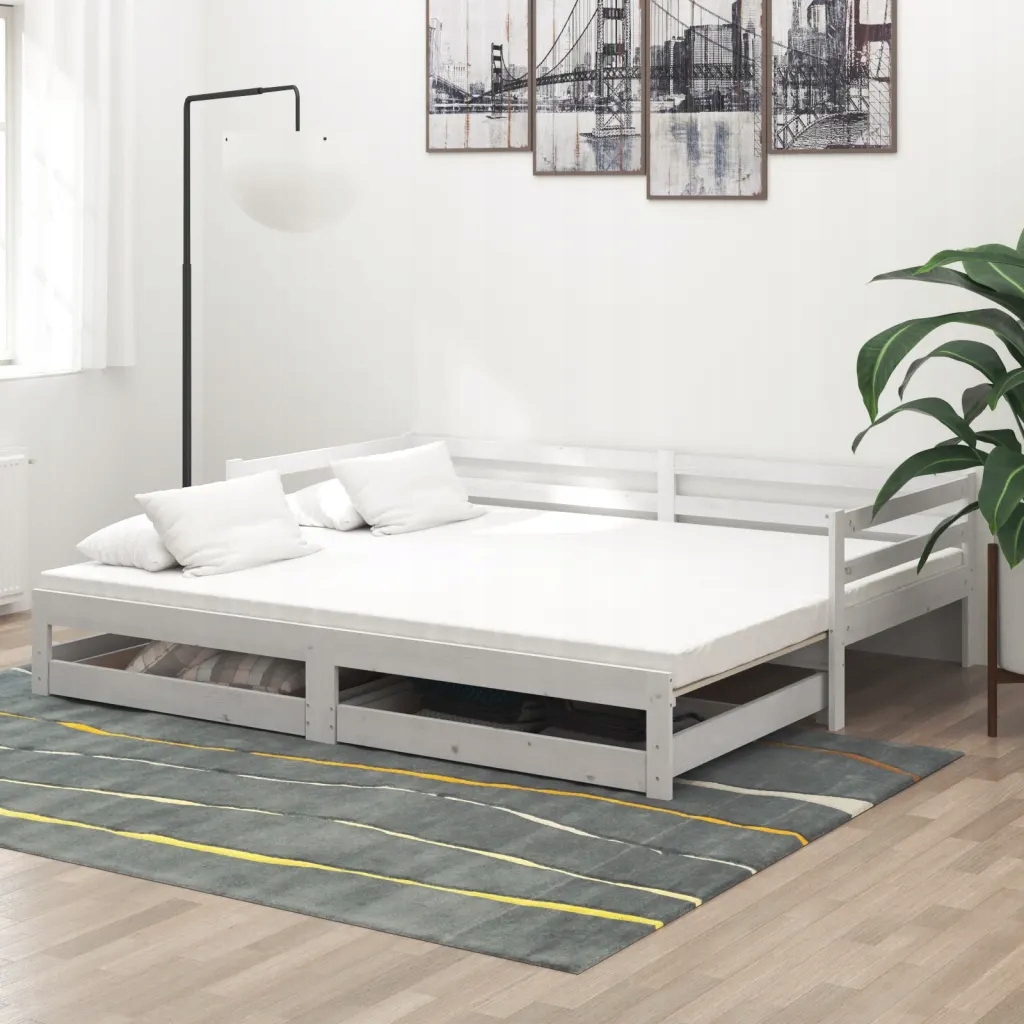 Výsuvná válenda 2 x (90 x 200) cm bílá masivní borovice Bílá 3083695