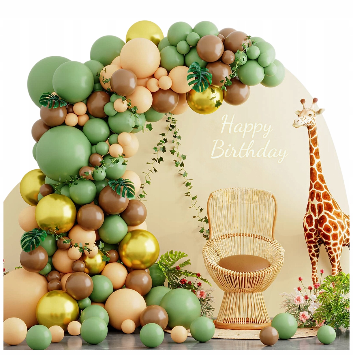 Balónková Girlanda Jungla Zelená Zlatá Na Oslavy Svatební Hostina Narozeniny Roček