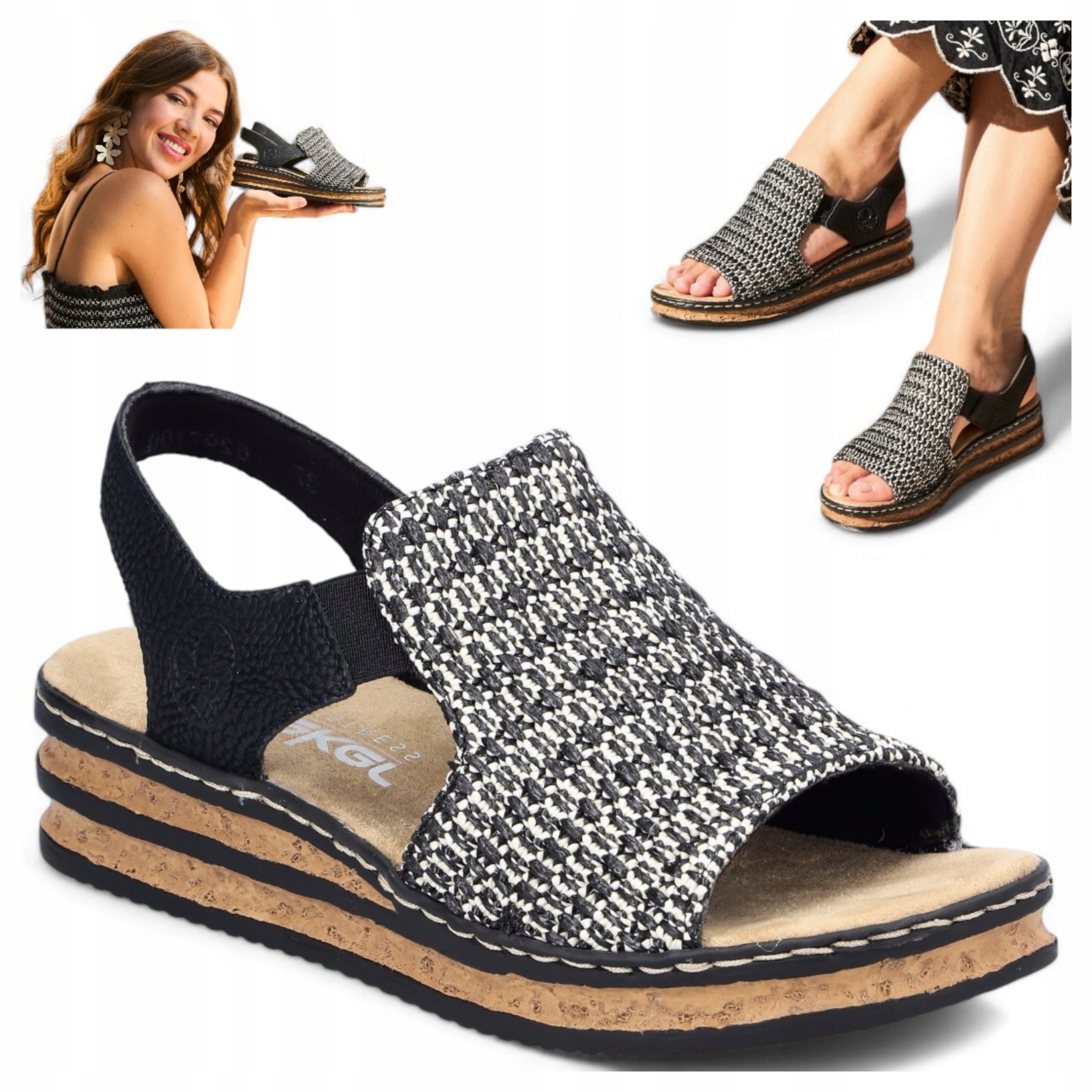 39 Rieker Pohodlné dámské sandály na platformě, lehká, módní letní obuv