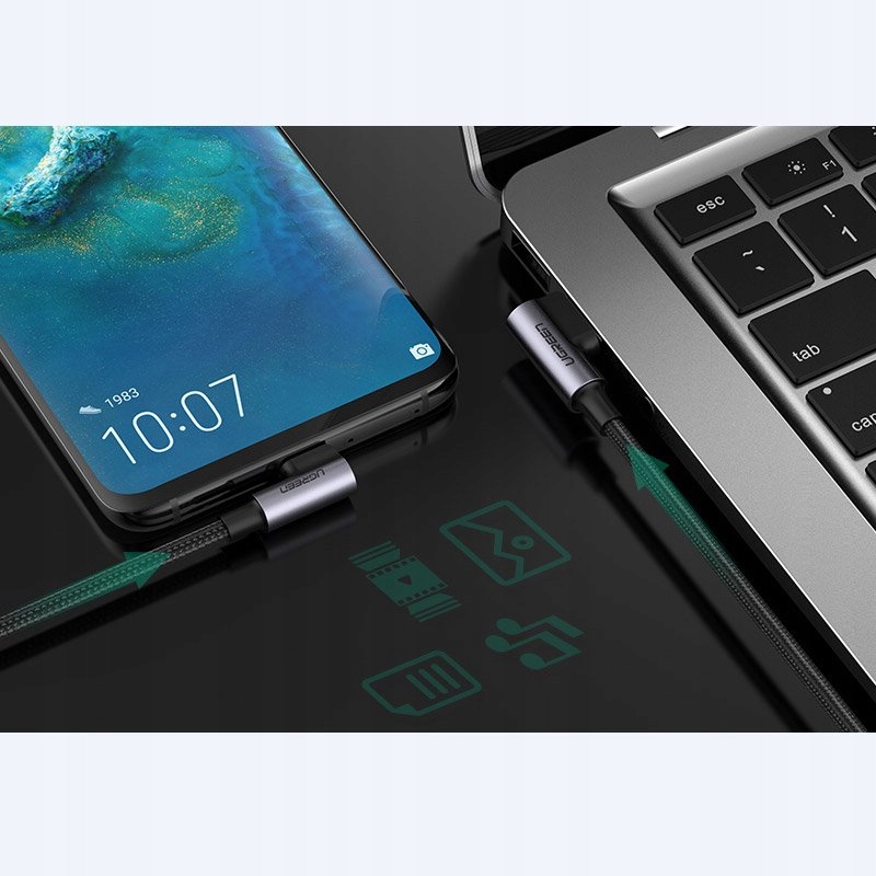 Ugreen kątowy kabel przewód USB Typ C QC3.0 3 A 2m Długość przewodu 2 m
