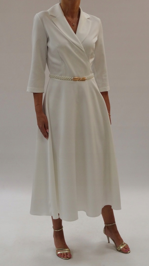 SUKIENKA Z KOŁNIERZEM-WESELE,ŚLUB R.38 (34-54 Długość midi