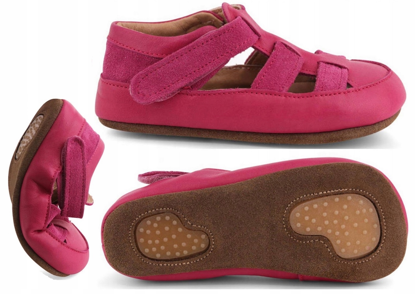 Obex Kapcie Barefoot dla dzieci buciki buty skórzane na rzep różowe r.29