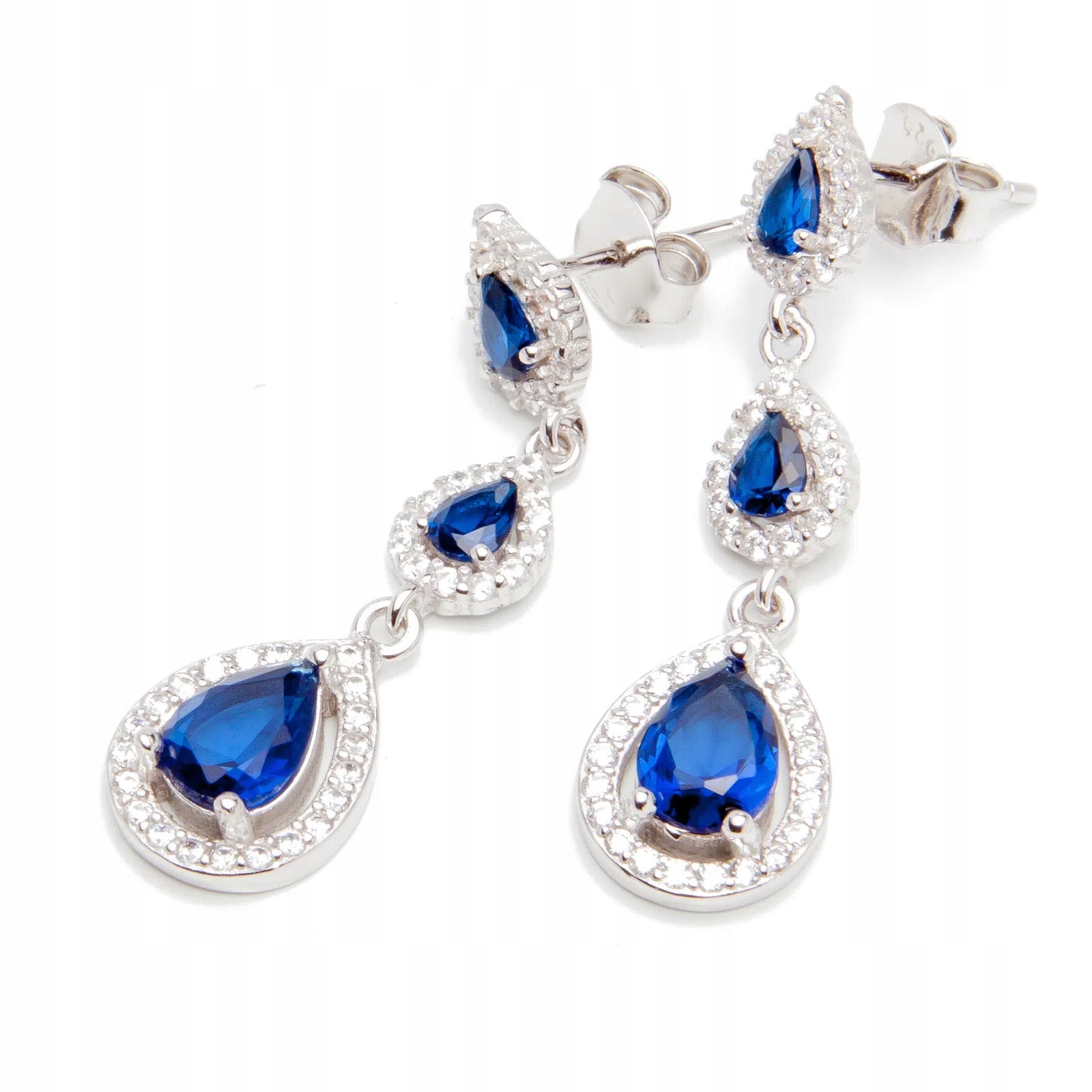 Stříbrné náušnice 925 visící s modrými zirkony