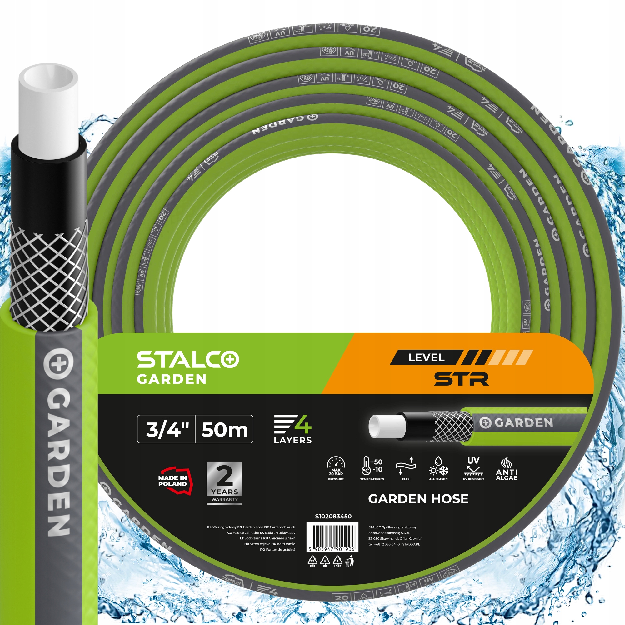 Wąż Ogrodowy Podlewanie Stalco Str 3/4" 50 M Wzmocniony 4-WARSTWOWY Uv