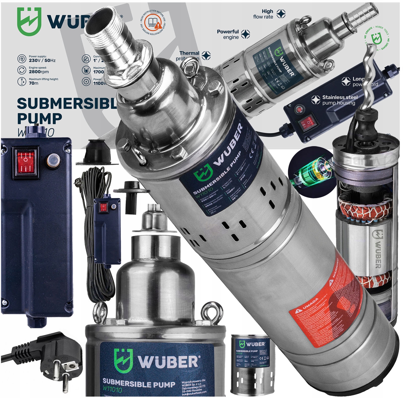 Pompa Głębinowa Śrubowa 1100W Do Wody Czystej 1" Do Studni Mocna 1700 L/h