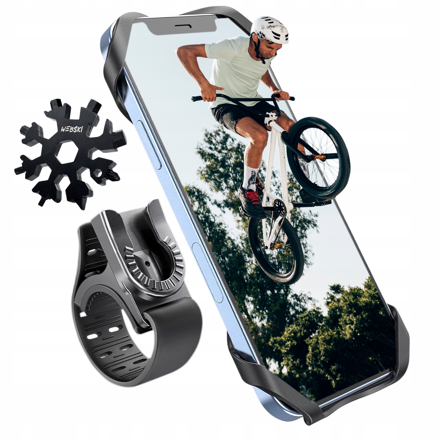 Wytrzymały Uchwyt Silikonowy Gumowy Rowerowy na Telefon Smartfon +Kluczyk
