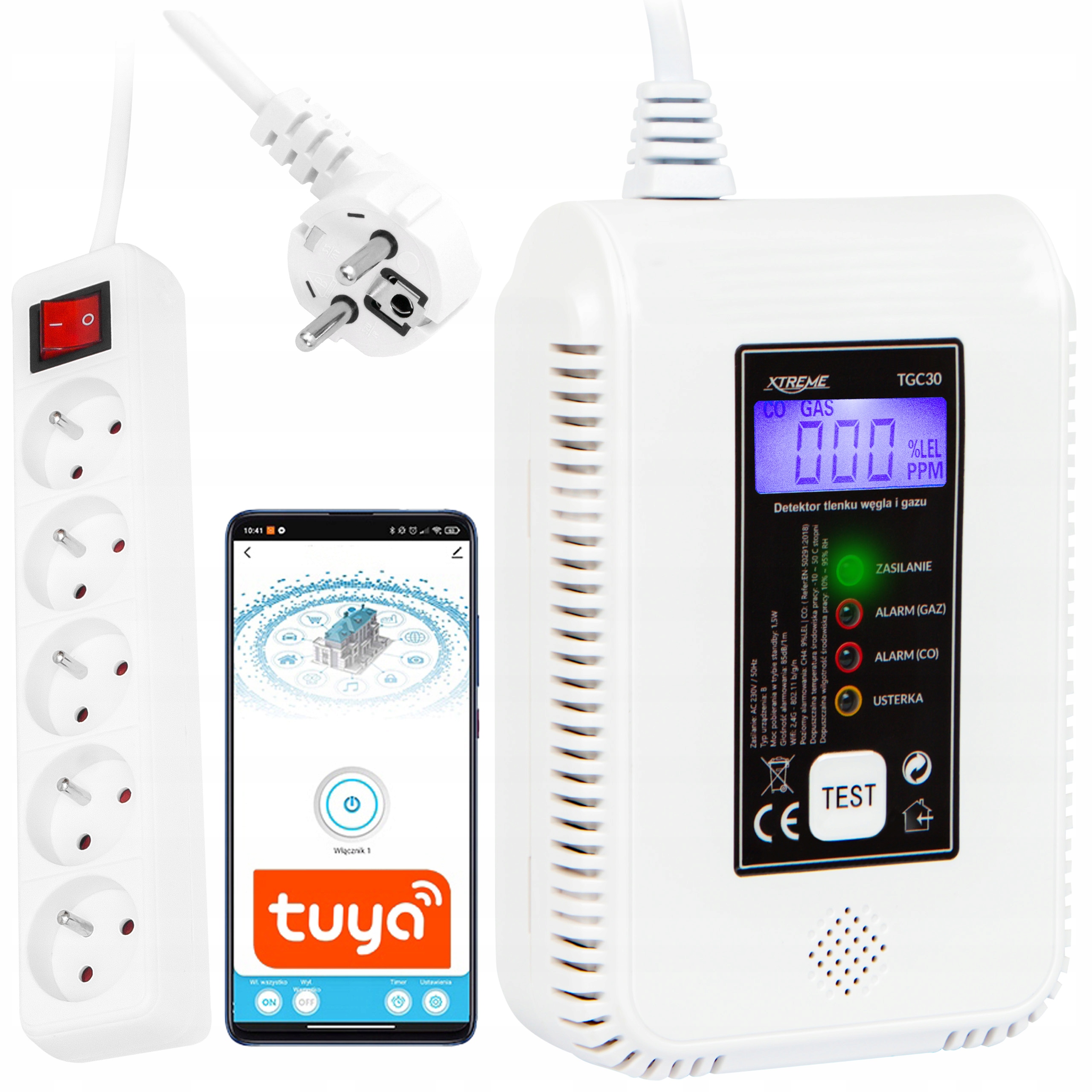 Snímač Oxidu Uhoľnatého A Plynu 2V1 Detektor Oxidu Uhoľnatého Wifi Tuya Predlžovacia Lišta