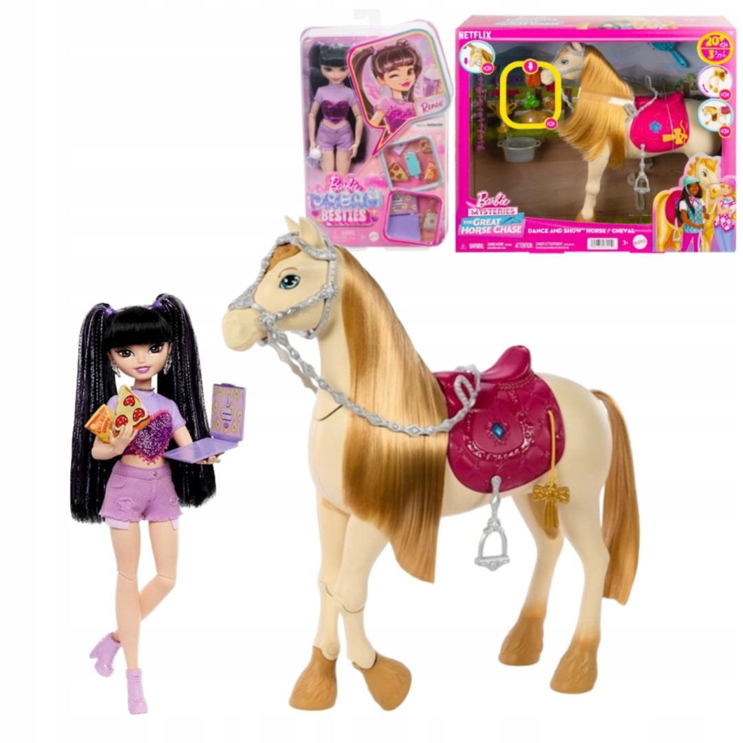 Barbie Zestaw Lalka Malibu Besties Interaktywny Koń Tornado HYC24 HXJ42