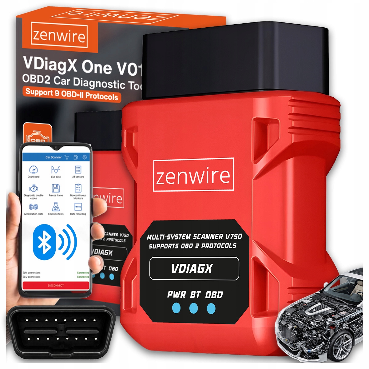 Interfejs Tester Skaner Diagnostyczny OBD2 ELM327 Komputer Samochodu Auta