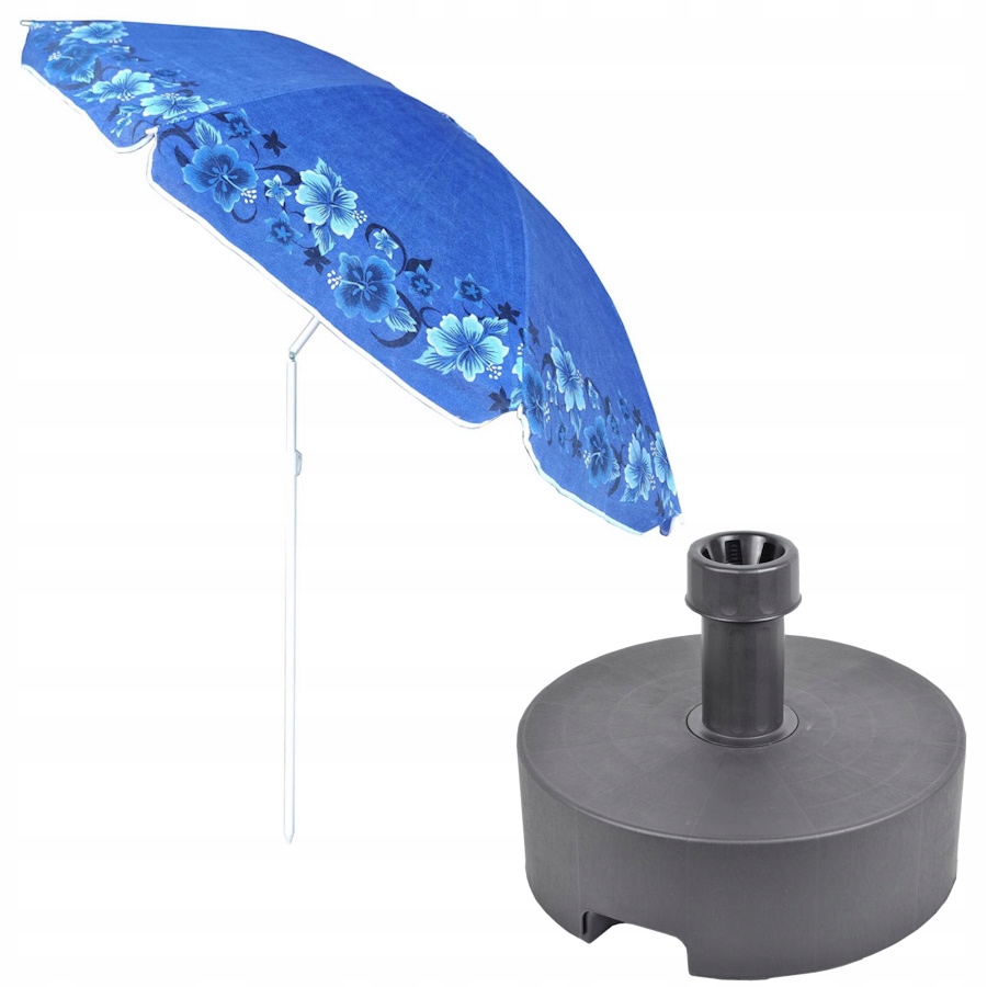 Zestaw Duży Plażowy Niebieski Parasol Ogrodowy 180 cm Podstawa Grafitowa