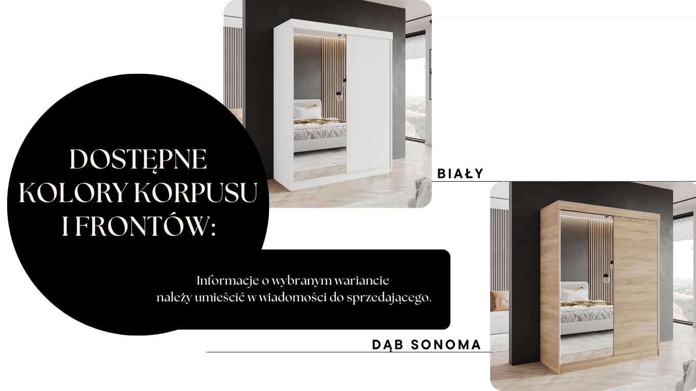 SZAFA PRZESUWNA 2-DRZWIOWA 120 x 205 CM - BIAŁA - LUSTRO C - GARDEROBA Szerokość mebla 120 cm