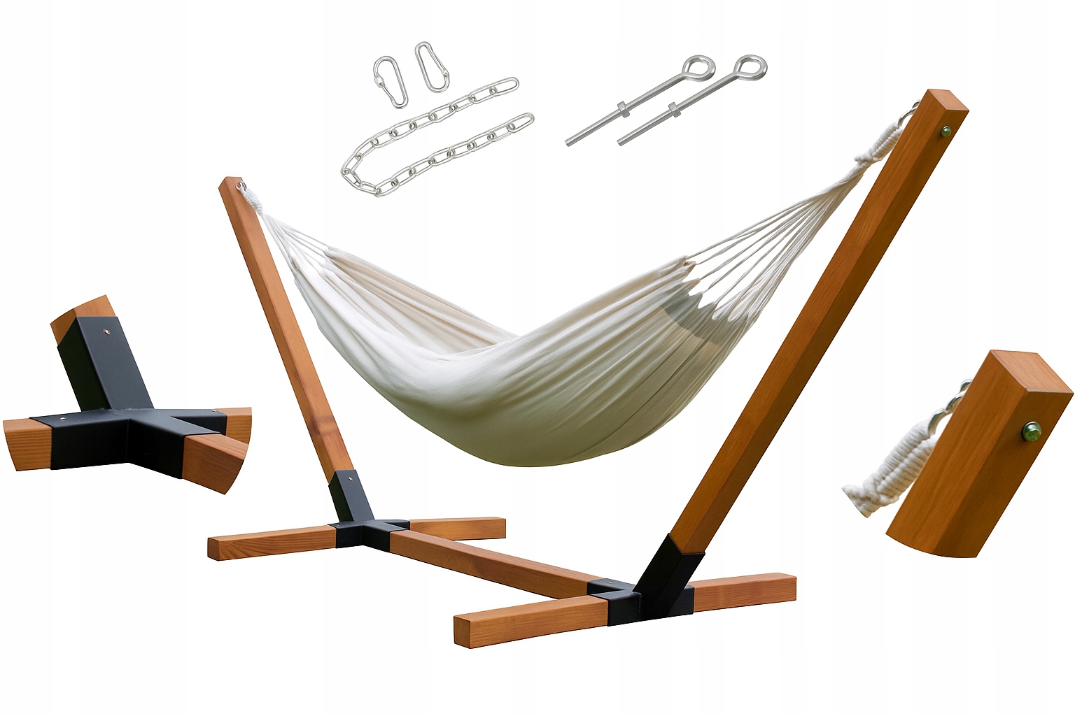 Stelaż Hamaka Leżak duży grube drewno Bukowe 65x65mm impregnowany 350kg