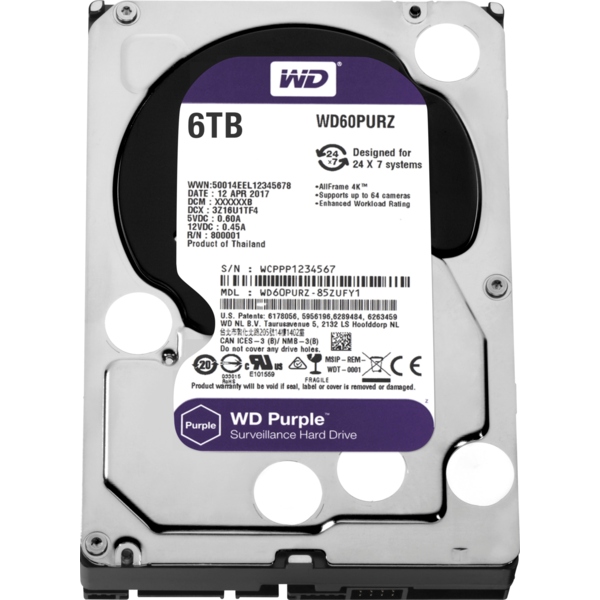 

Hdd 3.5 SATA3 Wd WD60PURZ Purple 6TB 24x7