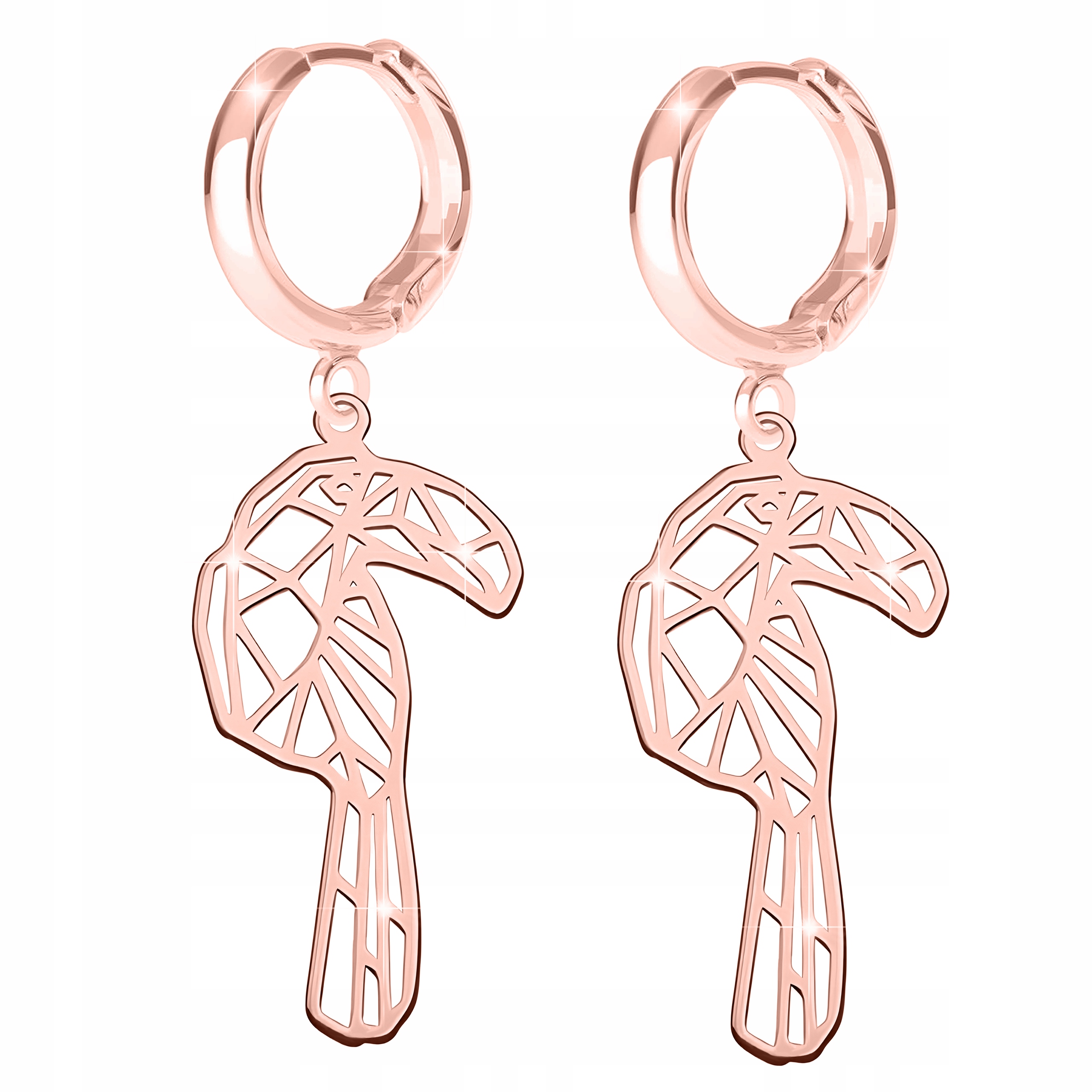 Náušnice Růžové stříbro 925 Rajský pták Ažurové plíšky Origami Tukan Dlouhé náušnice s ptáky