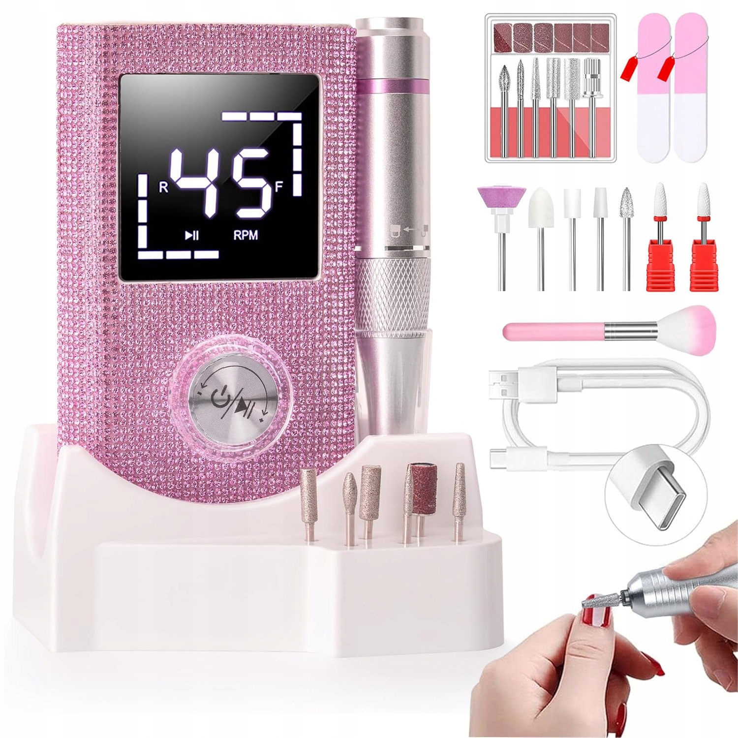 Bruska Na Nehty Manikúra Pedikúra Profesionální Výkonná 50W Fréza Sada