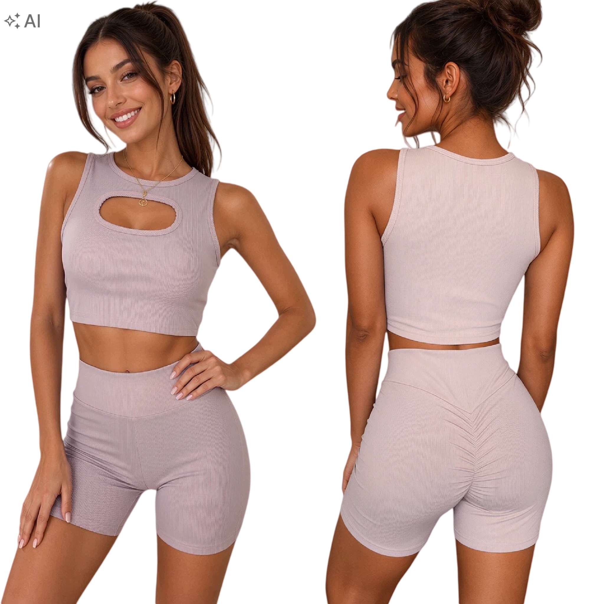 S/m efektowny komplet sportowy damski top i spodenki 48102